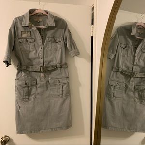 Red Denim Cargo denim dress, 90’s style size Large